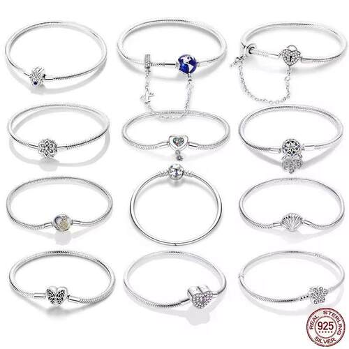 Bracelet Silver 925 Original 17-20CM Star Moon Sun Four Leaf