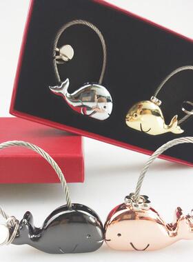 金属工艺品小鱼情侣金属钥匙扣带磁铁可爱小鲸鱼包包挂件小礼品