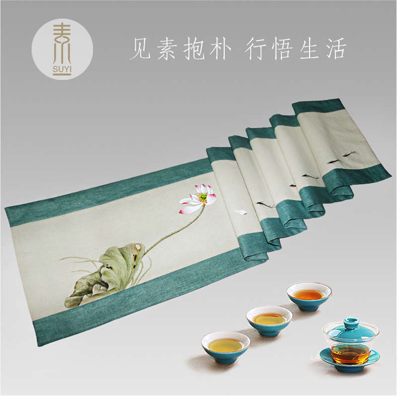 手绘禅意茶席中国风棉麻布艺中式茶桌旗干泡茶垫茶台桌布巾茶盘垫