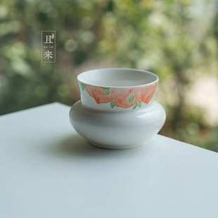 水盂茶渣桶茶道配件 手绘白瓷釉下粉桃茶洗家用陶瓷大号茶渣缸中式