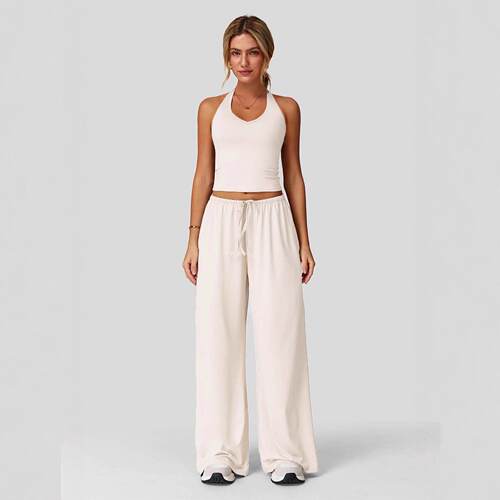 Comfortable Backless Loose Wide Leg Pants Set  High Stretch