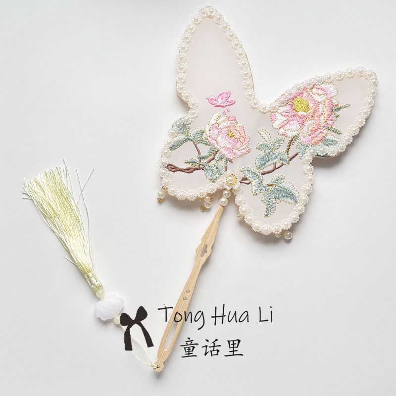 团扇古风汉服扇中国风舞蹈走秀拍摄长柄刺绣古典异形蝴蝶宫扇女