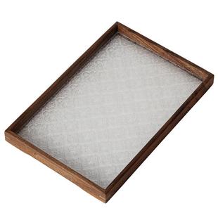 日式胡桃木窗花托盘实木功夫茶具茶盘干泡盘点心盘果盘玻璃盘家用