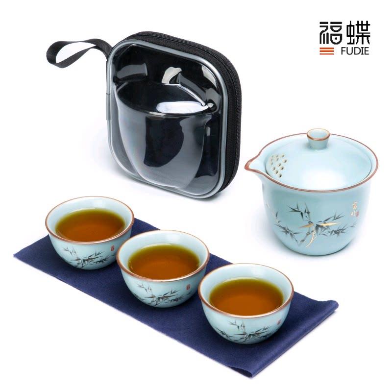 旅行茶具套组汝窑快客杯可携式个人专用随身车载户外陶瓷功夫泡茶