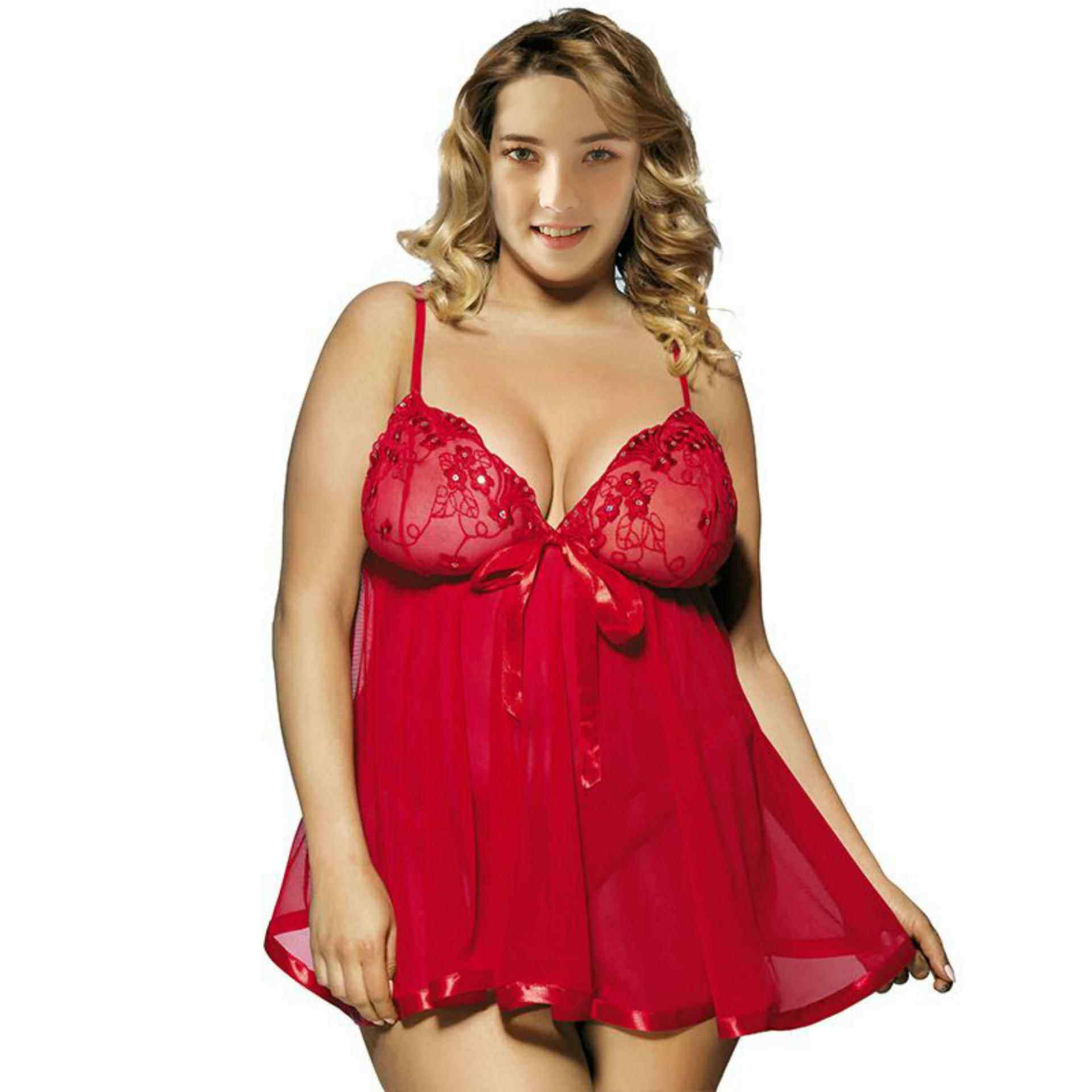 Plus size sexy lingerie lace pajamas temptation transparent
