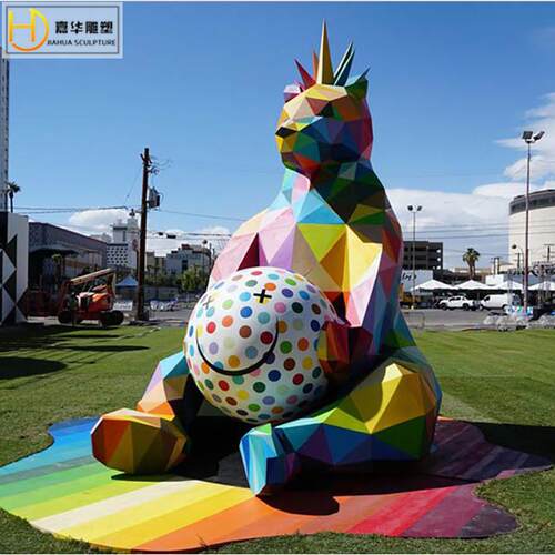 玻璃钢彩绘切面几何熊动物雕塑户外广场景观园林商场摆件制作