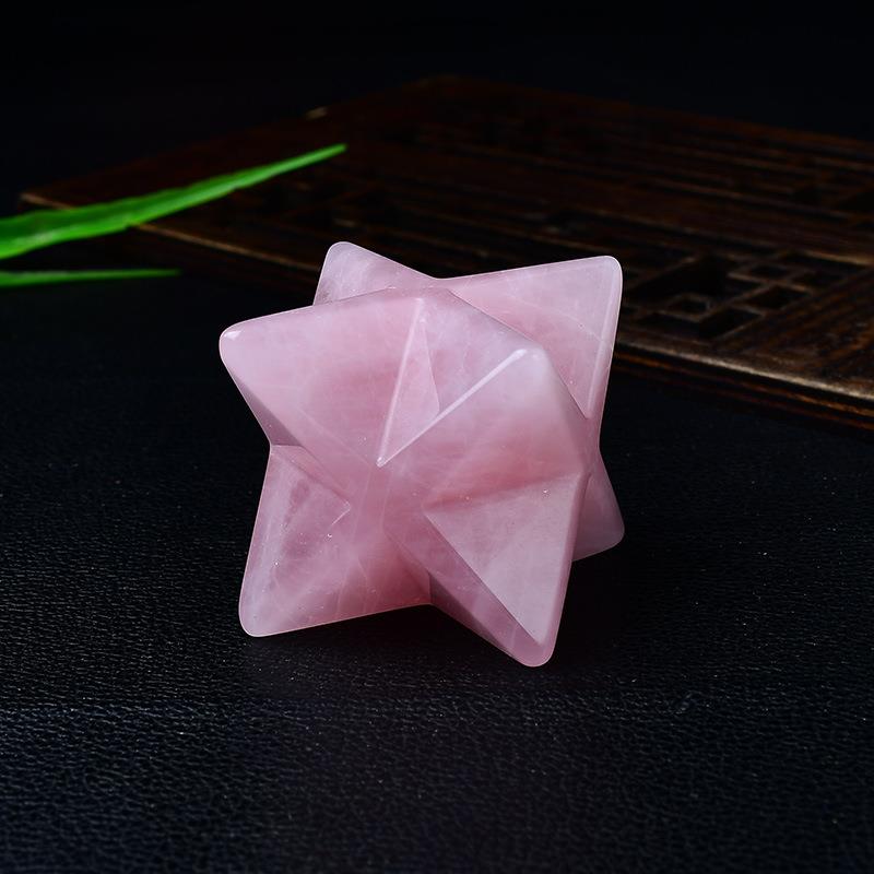 天然白水晶梅尔卡巴摆件粉晶原石大号立体六芒星家居摆设装饰品
