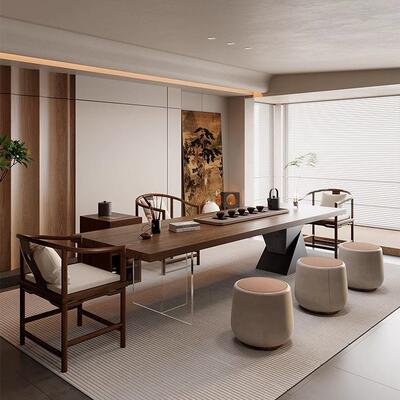 0新中式实木大板茶桌椅合家用客厅办公室宋美ROQ学代泡茶组台225