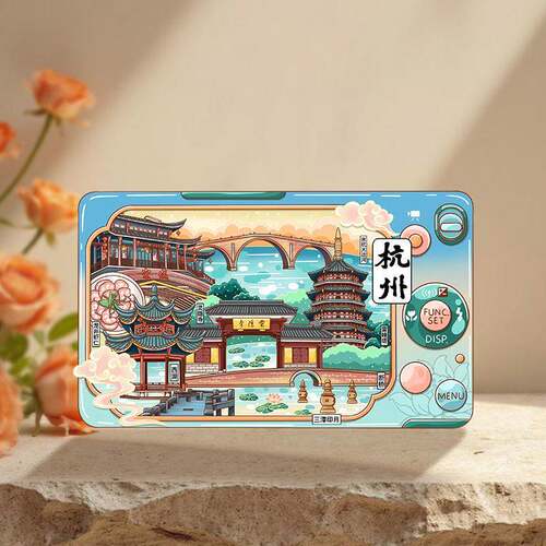 中国风杭州冰箱贴浙江旅行文创纪念品木质绍兴景点磁吸贴