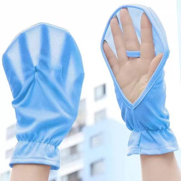 女士开车专用夏季薄款短款骑电动车遮阳冰丝露指遮手背白防晒手套