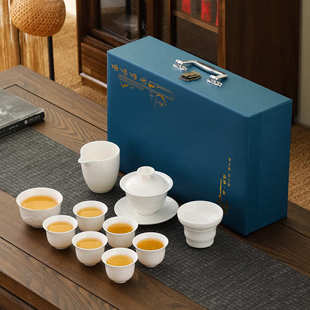批发家用全套陶瓷茶杯盖碗德化白瓷泡茶器 羊脂玉瓷功夫茶茶具套装