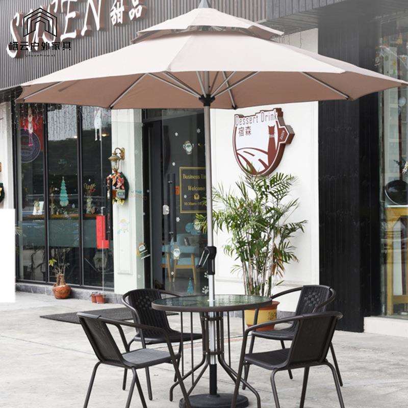 户外桌椅阳台藤椅三件套室外庭院铁艺桌椅奶茶店休闲桌椅带伞组合