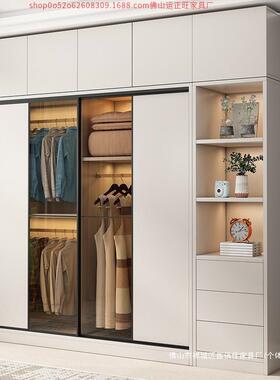 家用轻现奢玻璃门衣柜用家卧室代约实木柜HBZ子移门推拉门大简衣