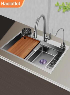 枪灰色纳米水槽大单槽4mm加厚不锈钢厨房水槽304手工盆边排水水槽