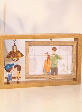 7YX批发相框摆台来图定 做情侣照片6寸六双面可爱旋转相册框相片