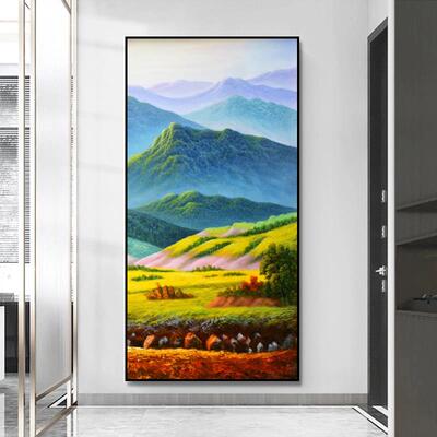 网红客现代玄装饰画厅走欧廊过道美壁画山水风景画竖版关挂画巨人