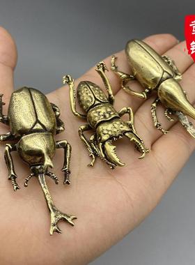 复古黄铜仿真甲虫桌面小摆件纯铜小动物夹夹虫茶宠实心昆虫小铜器