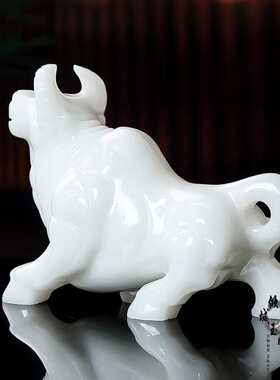 摆设白玉玄关摆件工艺品商铺斗牛生肖牛办公室玉石天然家居阿富汗