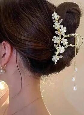 Pearl Flower Tassel Hair Claw for Women Cute Sweet Hair Clip