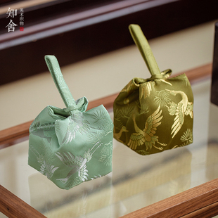 知舍织锦松鹤茶杯袋茶壶袋收纳袋旅行户外便携布艺茶具布袋布包