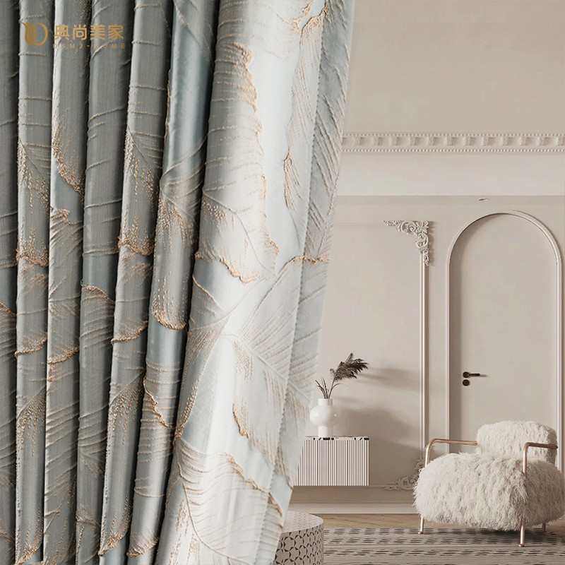 金丝叶子高精密窗帘时尚蓝色提花窗帘布成品高端靠包服装面料批发,居家布艺,成品窗帘,淘宝优惠券,粉丝福利购,淘宝优惠卷