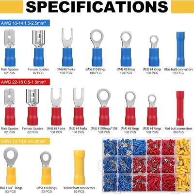 跨境1601PCS 盒装 绝缘环叉铲对接连接器,带HS-30J压线钳套件