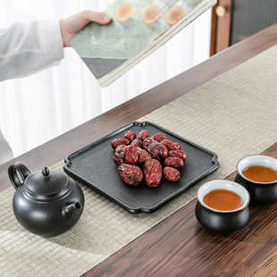 陶瓷茶台简约功夫茶具干泡盘复古黑陶茶盘陶瓷小号壶承家用托 日式