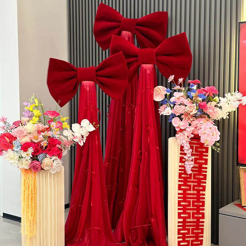 婚房布置超大红丝绒蝴蝶挂饰结婚宴新年装饰喜庆背景墙打卡拍照