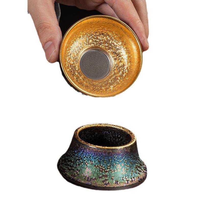茶具礼品鎏金茶漏七彩窑变茶盏茶滤过滤网茶隔漏斗手工茶具滤茶器