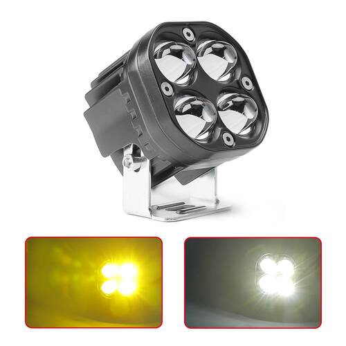 电动车led灯汽车摩托车40W高亮方形辅助灯4D双光透镜射灯双色白黄