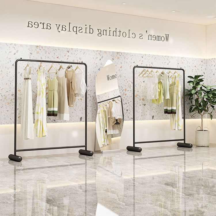 服装店展示架简约黑色挂衣架男女装童装店金色落地式中岛陈列货架