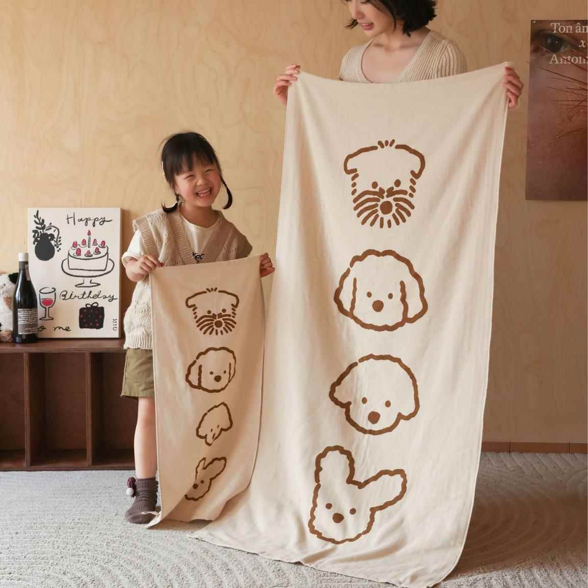 新款A类纱布款卡通小狗毛巾 家用吸水儿童方巾面巾 成人浴巾