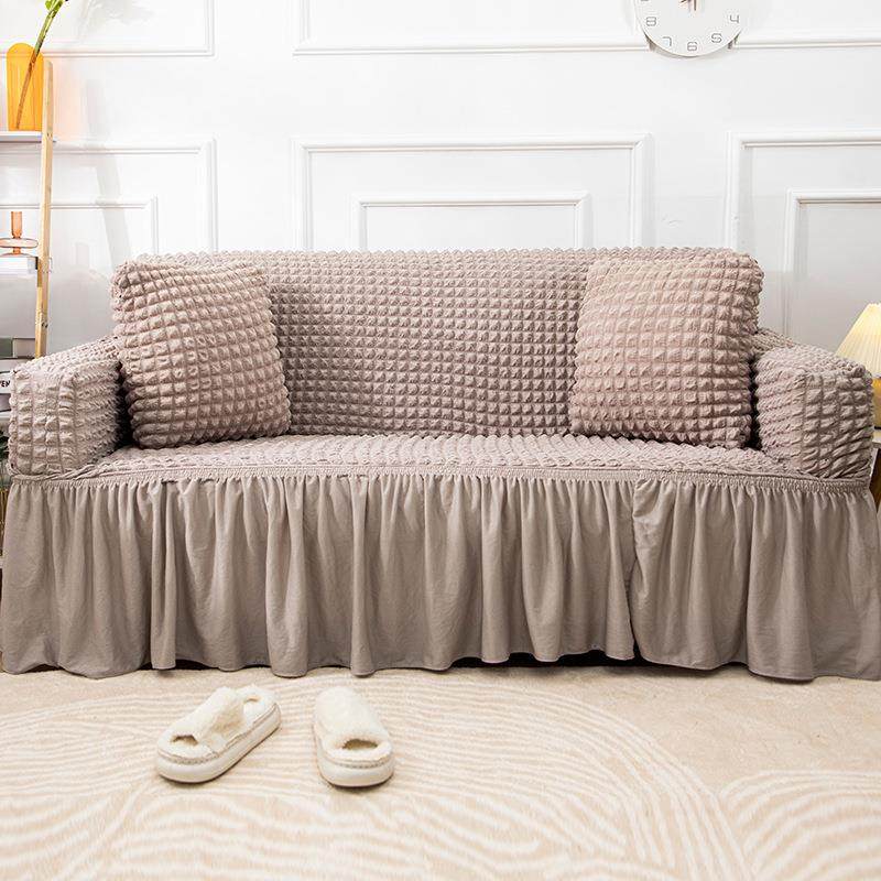 北欧简约沙发套罩子全包弹力加厚泡泡纱纯色沙发垫通用沙发巾