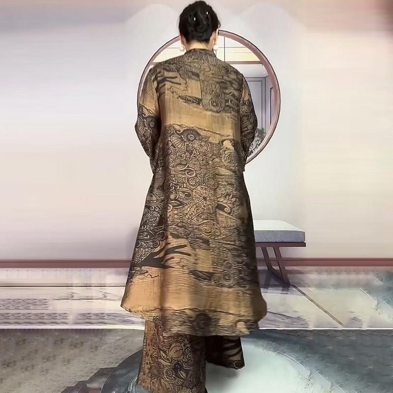 极速新中式民族风妈妈套装2026春秋款宽松不规则复古气质衬衣+阔