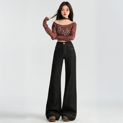 萝卜大叔高腰微喇牛仔裤女春季2026新款显瘦设计感弹力拖地喇叭裤