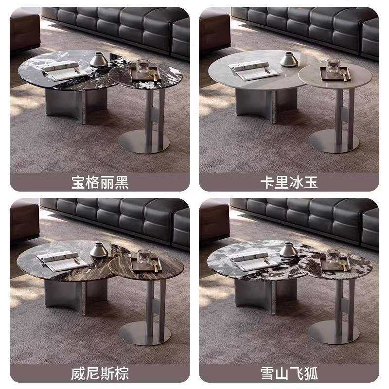 圆形大理石茶几大小组合天然大理