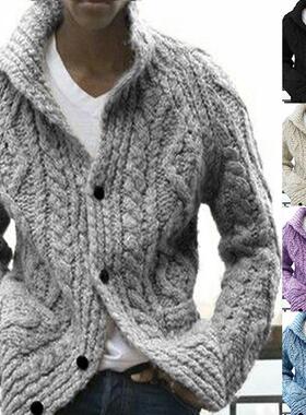Sweater men's cardigan collar long sleeved knitted jacket