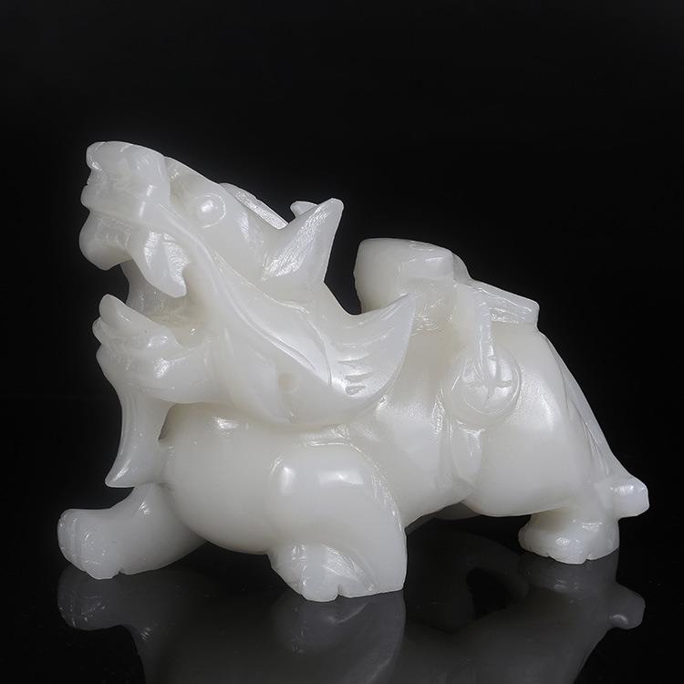 汉白玉如意金钱 貔貅摆件雌雄一对家居装饰品摆设