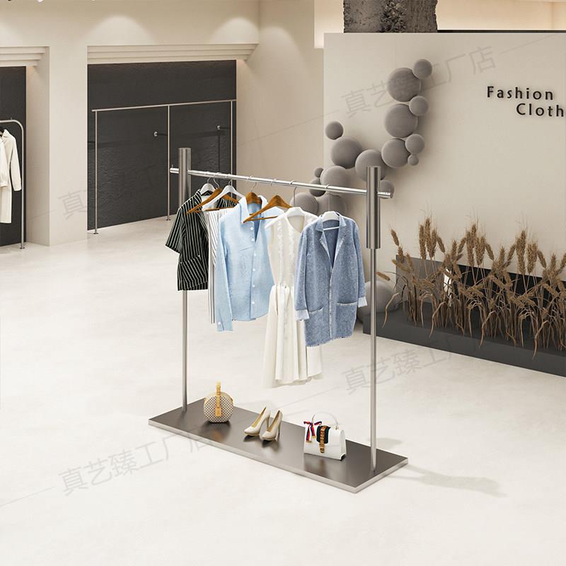 服装店展示架不锈钢带板落地式挂衣杆衣服架子男装女装店陈列架子