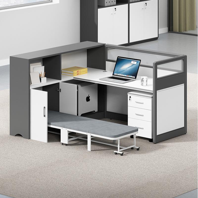 职员办公桌带午休床折叠床现代简约职员屏风桌卡座办公桌椅组合