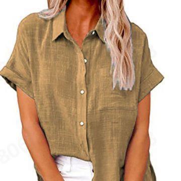 Womens solid color casual loose cotton and linen bat sleeve