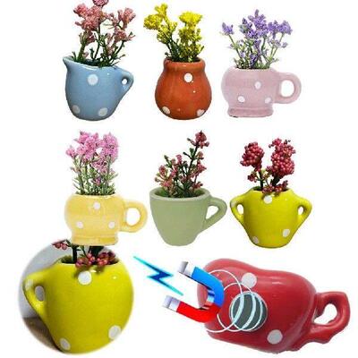 6pcs Cute Plant Fridge Magnets Mini Ceramic Vase Fridge