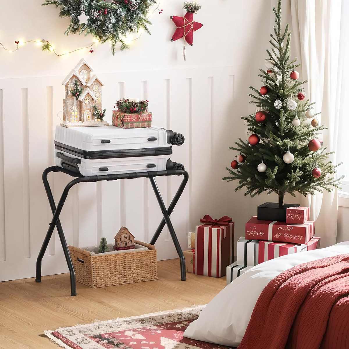 加厚碳钢酒店客房行李收纳架金属织带置物架可折叠整理专用架便携