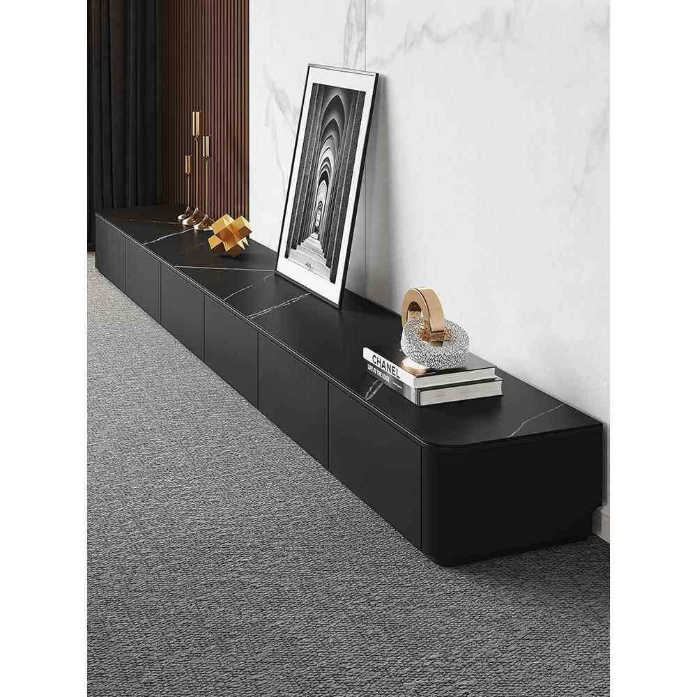 岩板电视柜茶几组合客厅家用2025新款黑色极简实木落地电视机柜子