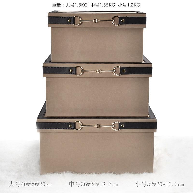 家用皮革收纳整理箱衣帽间储物箱样板房软装摆件酒店轻奢收纳箱