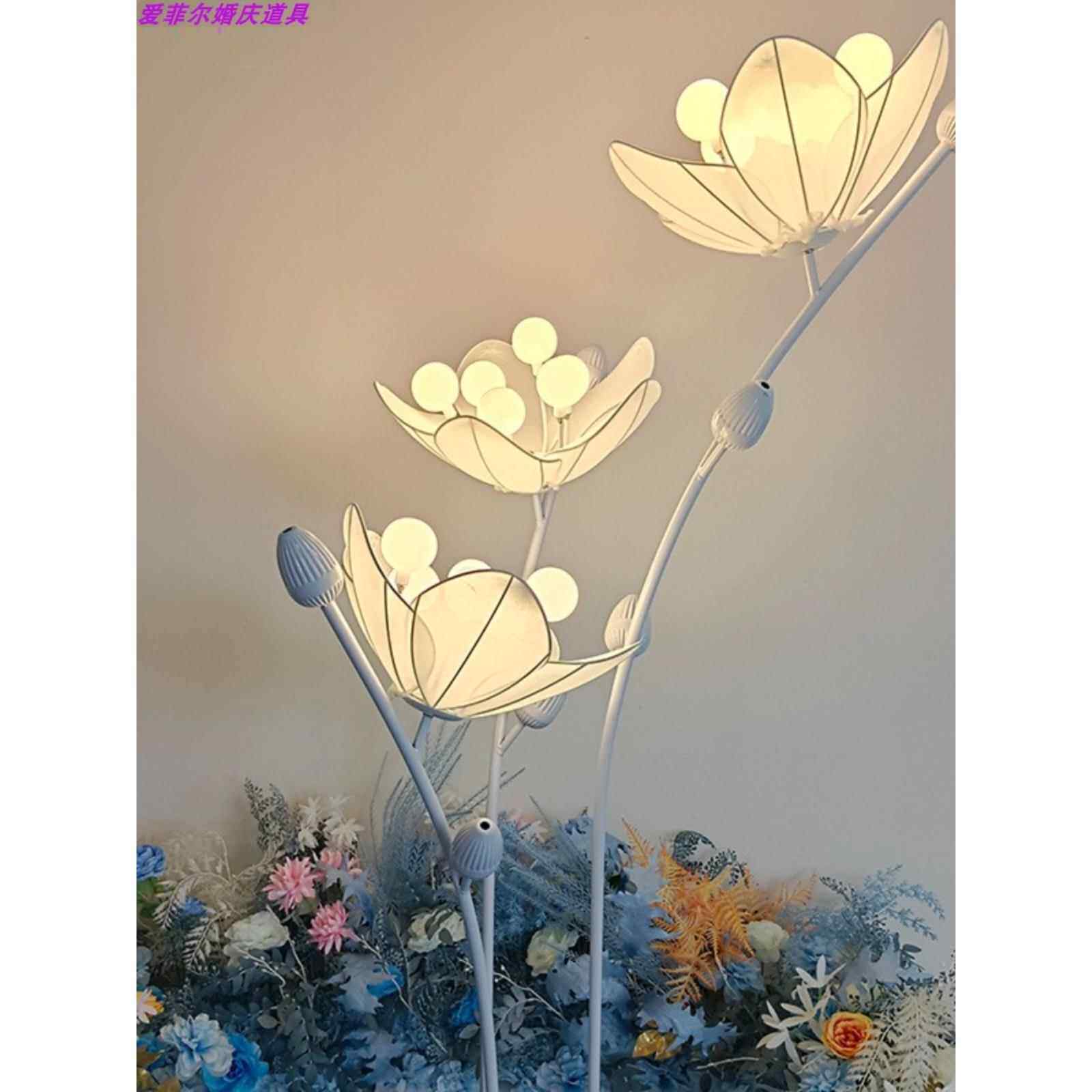 2023新款3头茶花路引舞台摆件弹力布暖灯白灯婚庆主体活动装饰