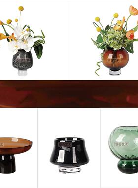 空合 现代轻奢玻璃插花器 样品屋展示中心洽谈桌茶几桌花设计感装