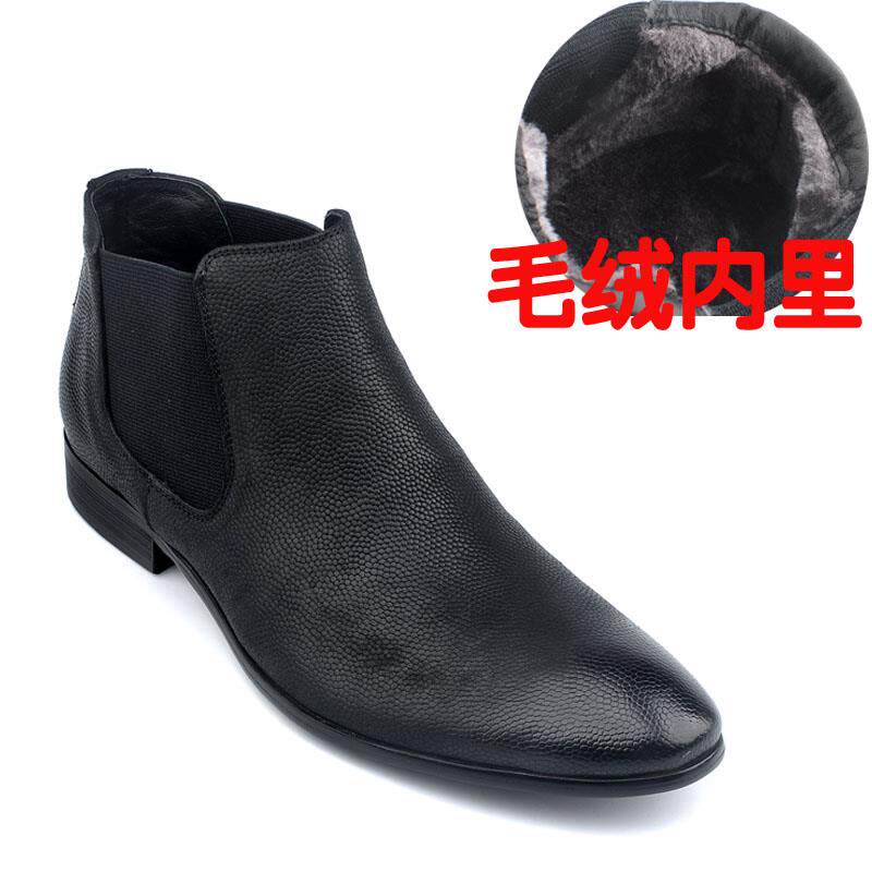 高档伦尖韩头小短靴真皮西荔枝纹英牛皮高帮鞋男棉鞋版一脚蹬切尔