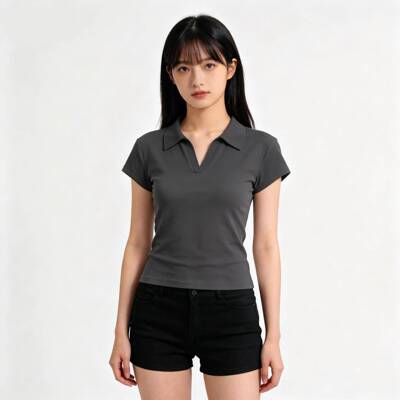 Summer Knitted Plain Polo Shirt Women | Collared Short