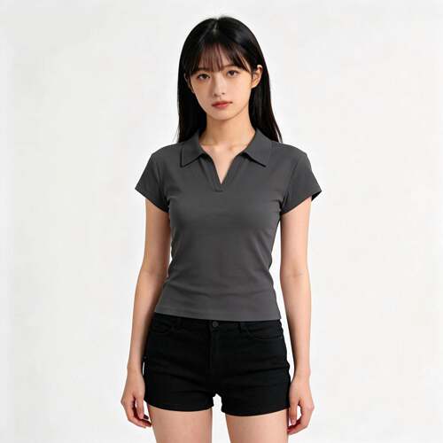 Summer Knitted Plain Polo Shirt Women | Collared Short